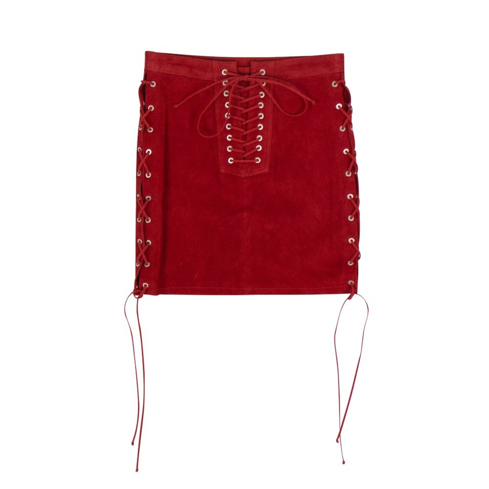 UNRAVEL PROJECT Red Suede Side Lace-Up Mini Skirt Size 2 US 38 IT $1540